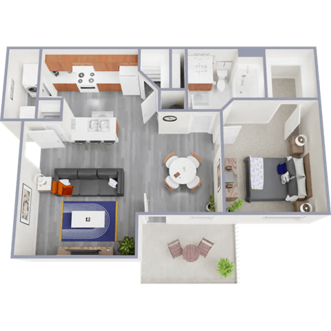 Floor plan for 1 bed, 1 bath, 755 sqft